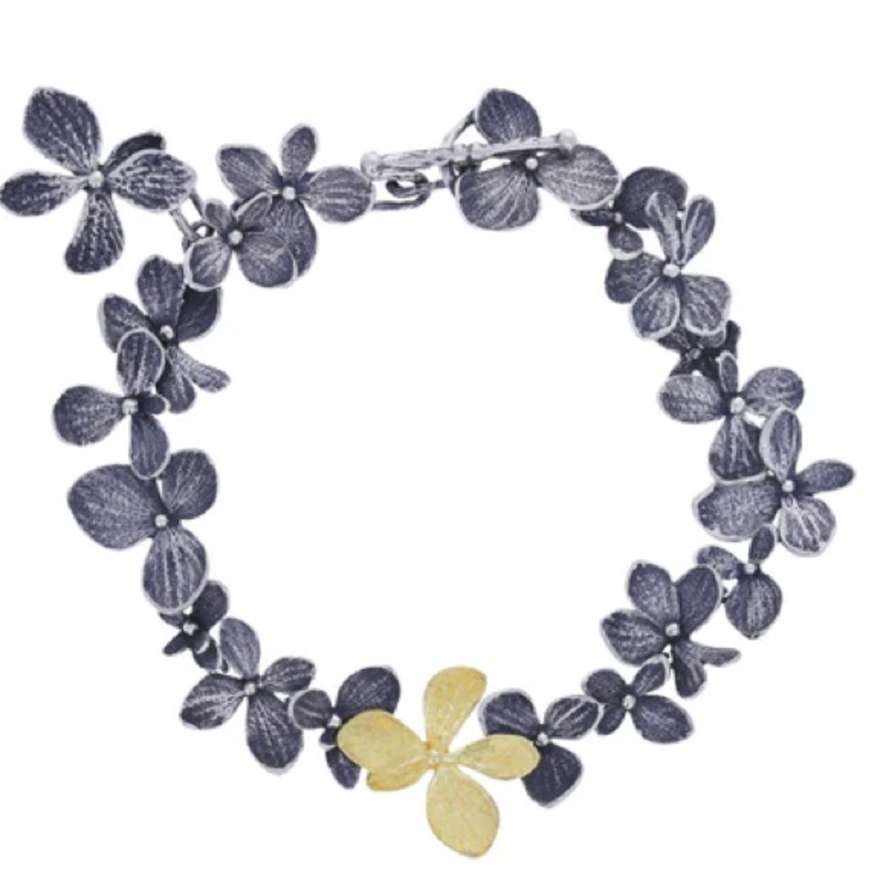 John Iversen Diamond Oxidized Silver Gold Hydrangea Bracelet